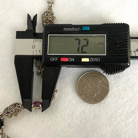 Sterling Silver 925 Multi Gemstone Marcasite Floral Link Bracelet 7.25" - Picture 16 of 16